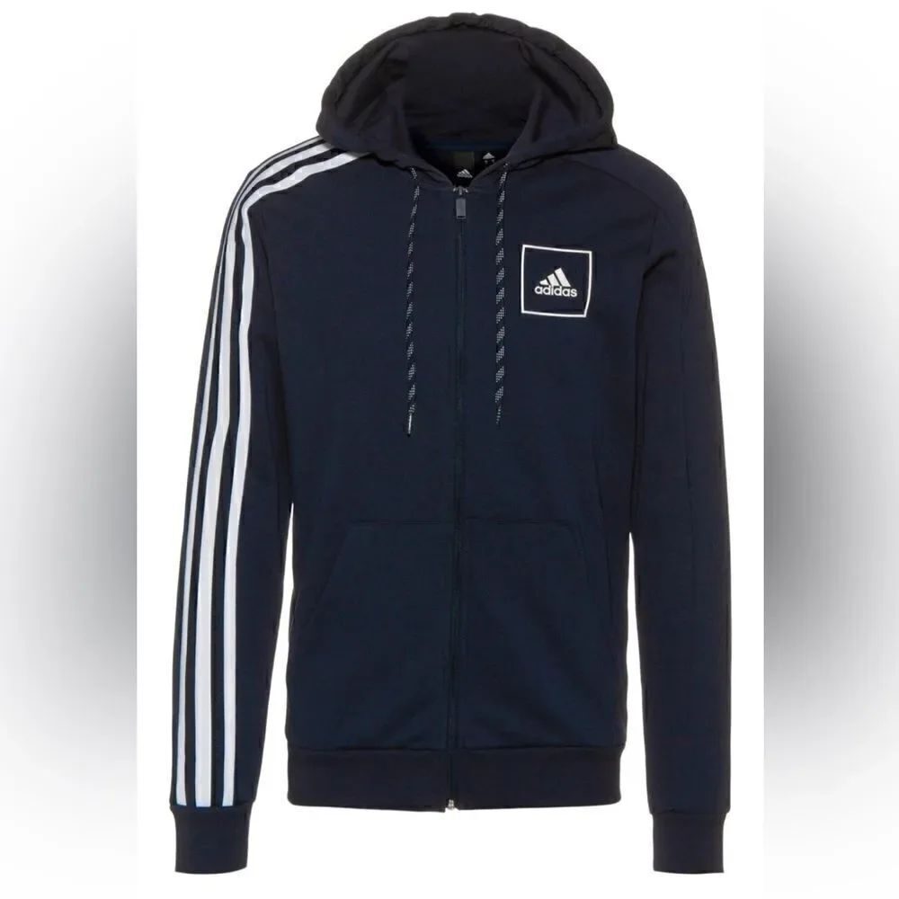 ADIDAS SPORTSWEAR Athletic Zip-Up Hoodie Navy size medium